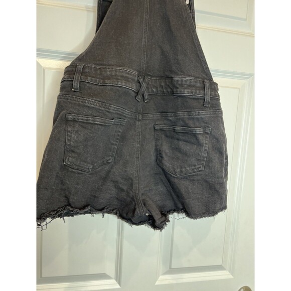 Hot Topic Denim Jean Overall Shorts Shortalls Womens S Black Wash Raw Fringe Hem - Picture 6 of 7